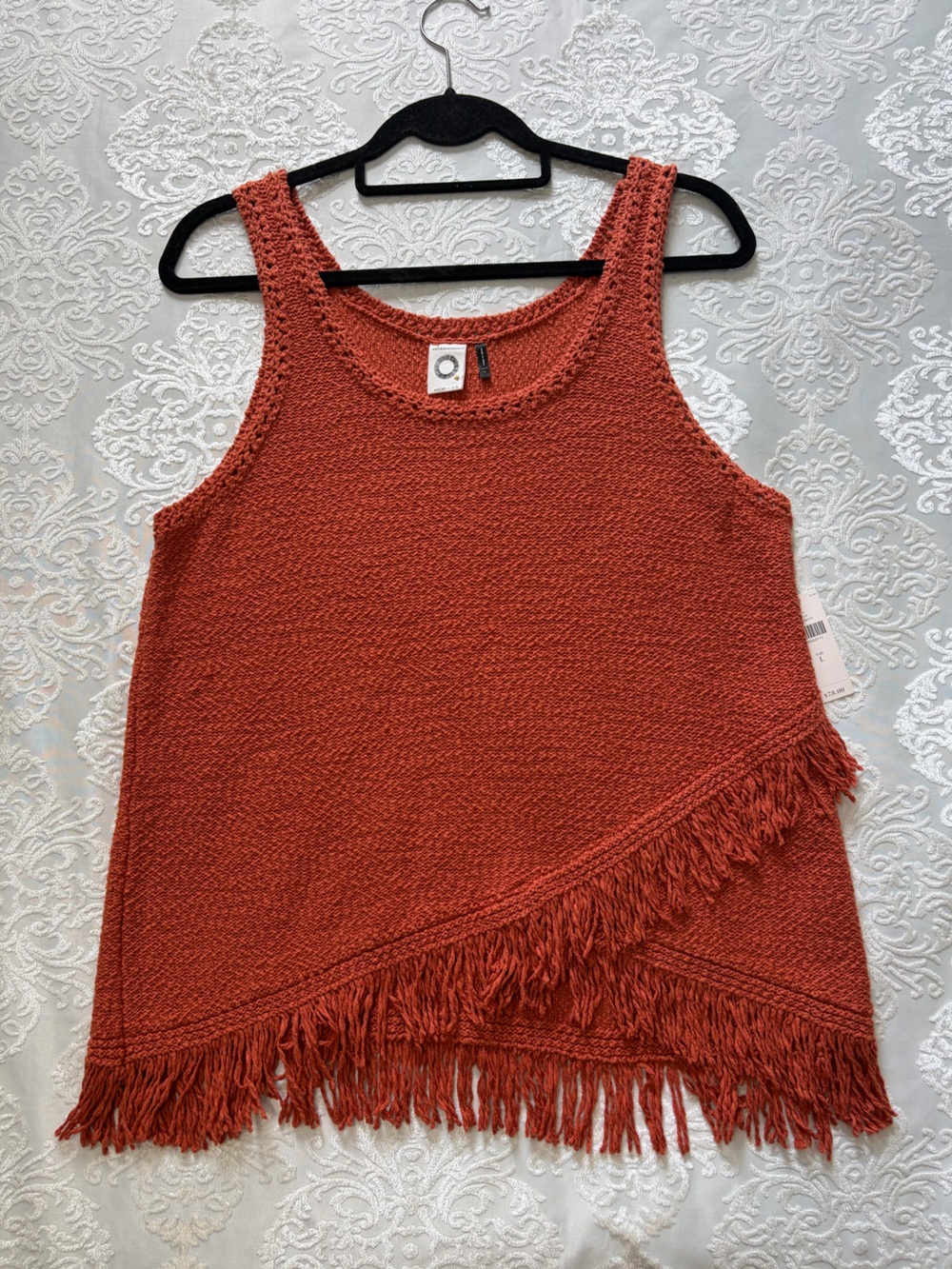 Akemi + Kin Anthropologie Burnt Orange Knit Fringe Tank Size Large